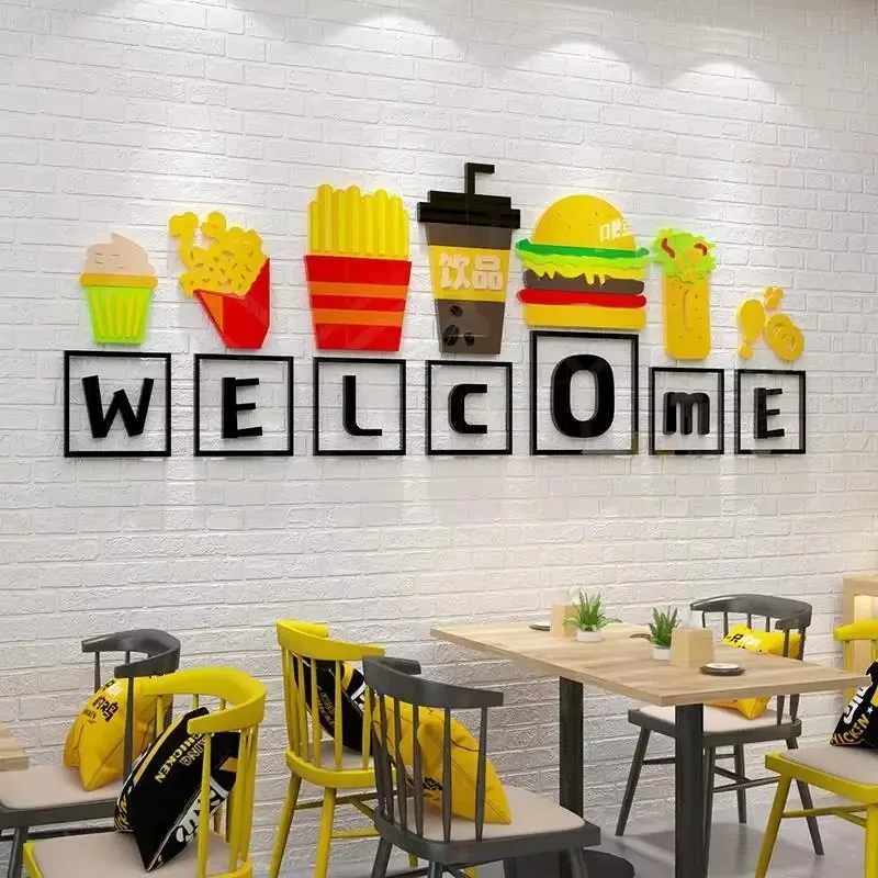 

Cartoon Letters Welcome Wall Decor Stickers Acrylic Snack Bar Background Wall Stickers Acrylic Stereo Restaurant Wall Stickers