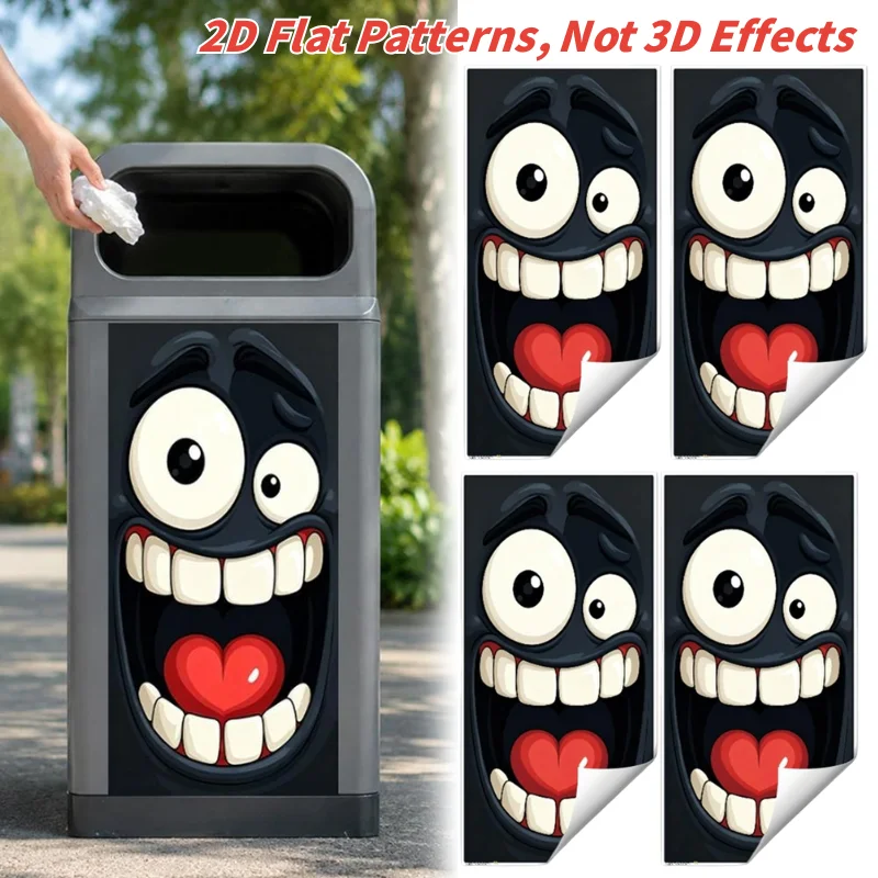 1/2/3/5/10PCS Removable Waterproof Dustbin Decal Funny Cartoon Big Mouth Face Sticker For Garden Trash Can Decor