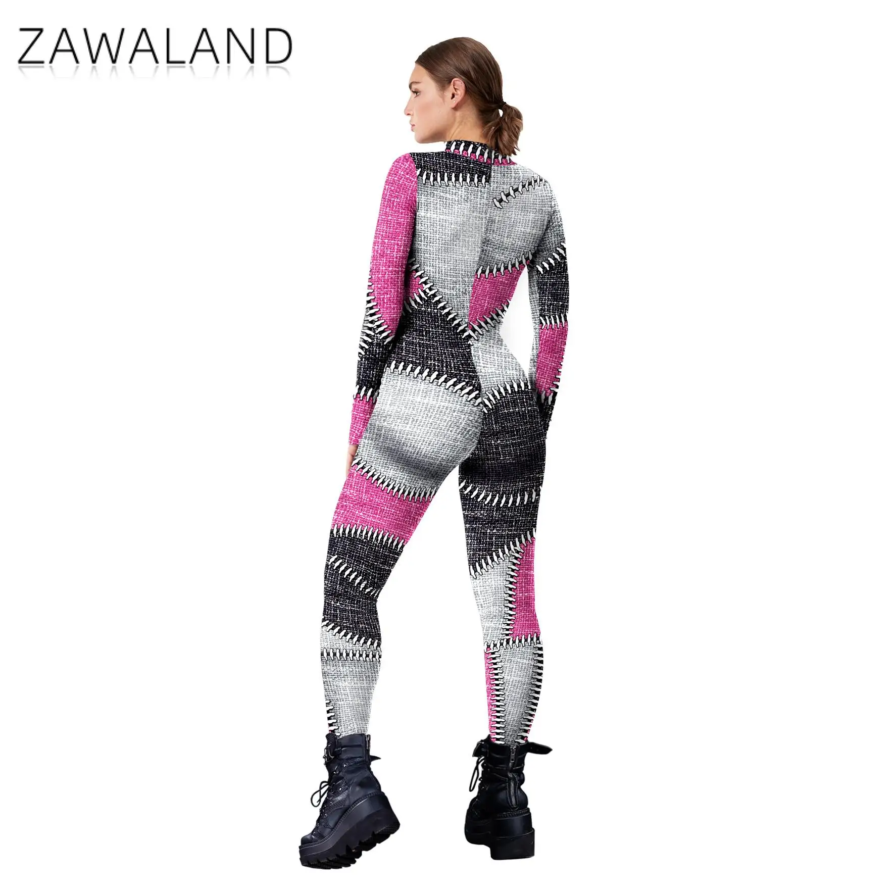 Zawaland Clown Cosplay Kostuum Jumpsuit Vrouwen Splice 3d Print Zentai Bodysuit Halloween Carnaval Feest Fancy Volwassen Sexy Catsuit