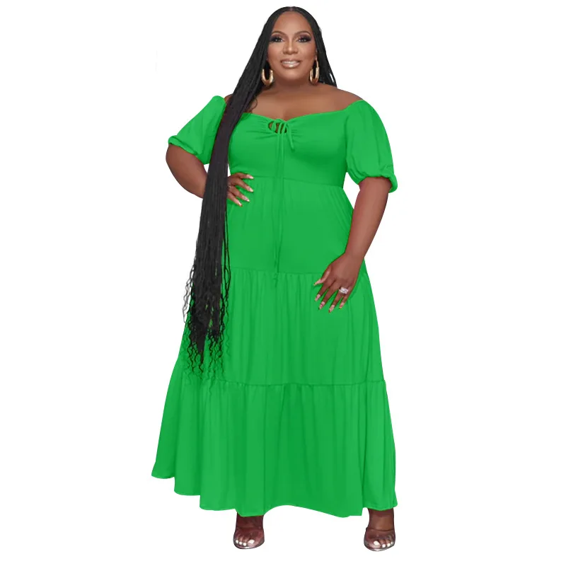 Plus Size Jurken Herfst Mode Effen Losse Maxi Jurk Met Korte Mouwen Ruches Vestidos Casual Streetwear Vintage Dameskleding