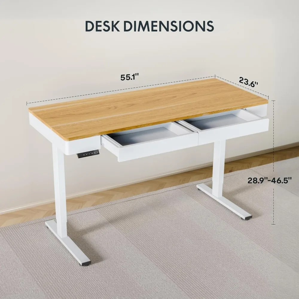 Escritorio eléctrico regulable en altura, 55"x24", cajón incluido, estación de trabajo ergonómica de pie