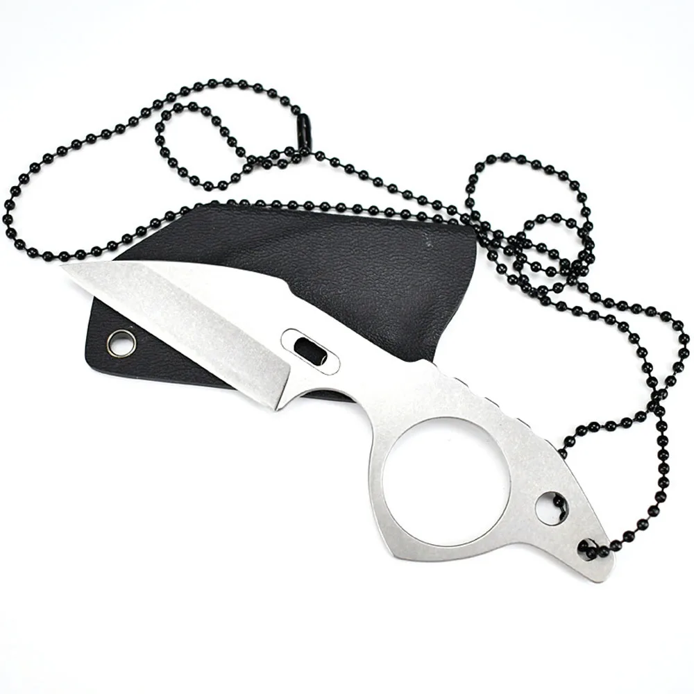 Nóż na szyję ze stali nierdzewnej Stałe ostrze Mały sprzęt do bezpieczeństwa i przetrwania na kempingu EDC Outdoor Self Defense Pocket Chain Knives