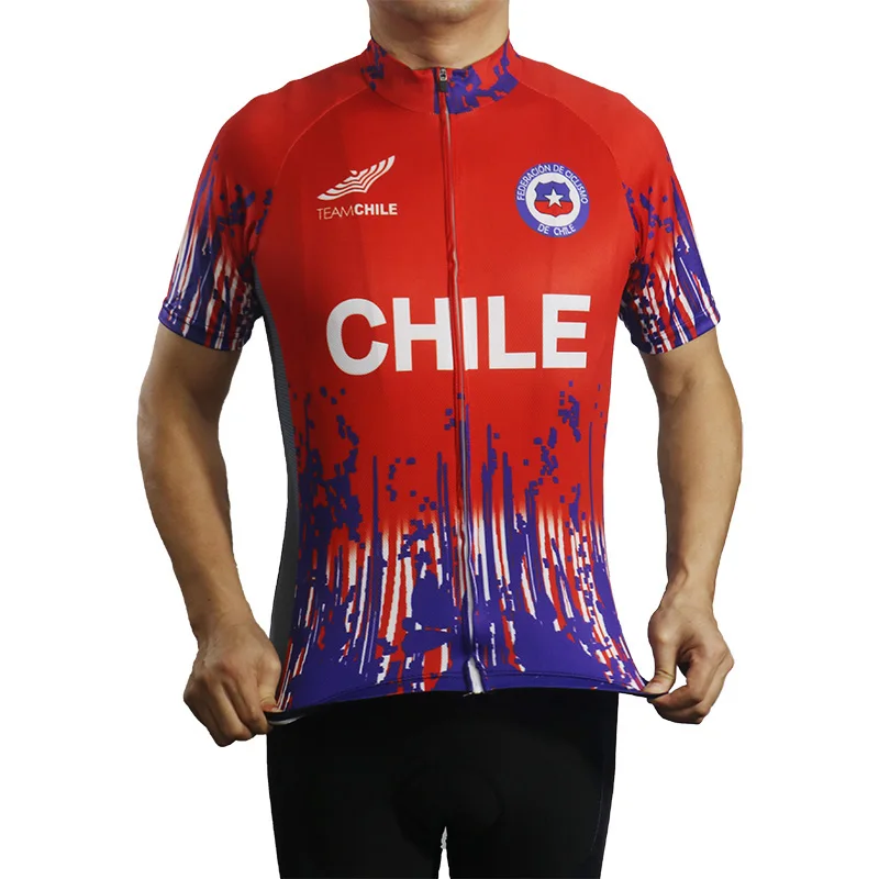 Short Sleeve MTB Jersey, Chile,Road Bike Wear, Cycling Shirt, Bicycle Fabric, Outdoor Clothes, Race Sweater, Wheel, Red, Fashion