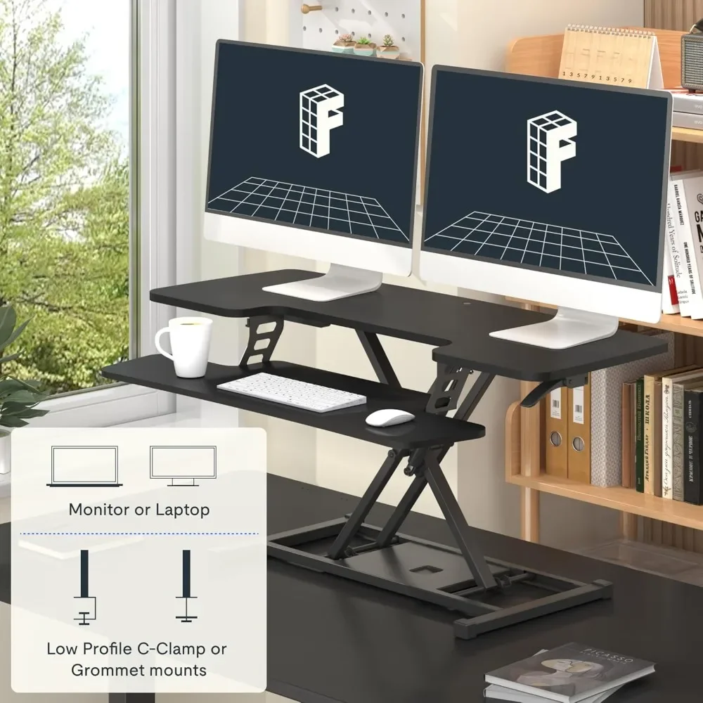 Standing Desk Converter Sit to Stand up Riser Height Adjustable Computer Workstation with Spacious 2-Tier Customized