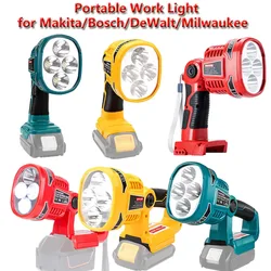 4 Modes Work Light for Makita/Bosch/DeWalt/Milwaukee battery 18/14.4V Cordless LED Flashlight with USB Outdoors Spotlight Light