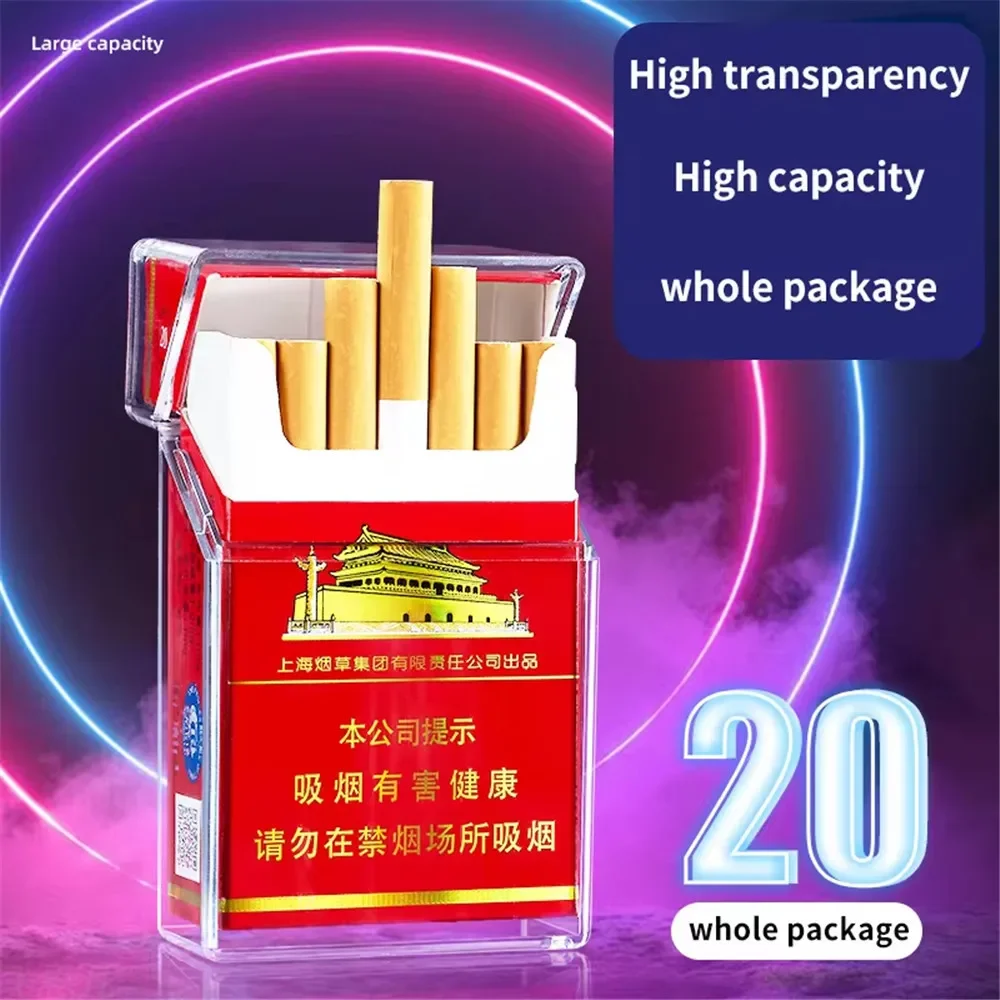 Transparent Portable Cigarette Case for Men 20Count Soft Hard Pack Universal FlipTop Cigarette Shell Cover Thickened Pressure