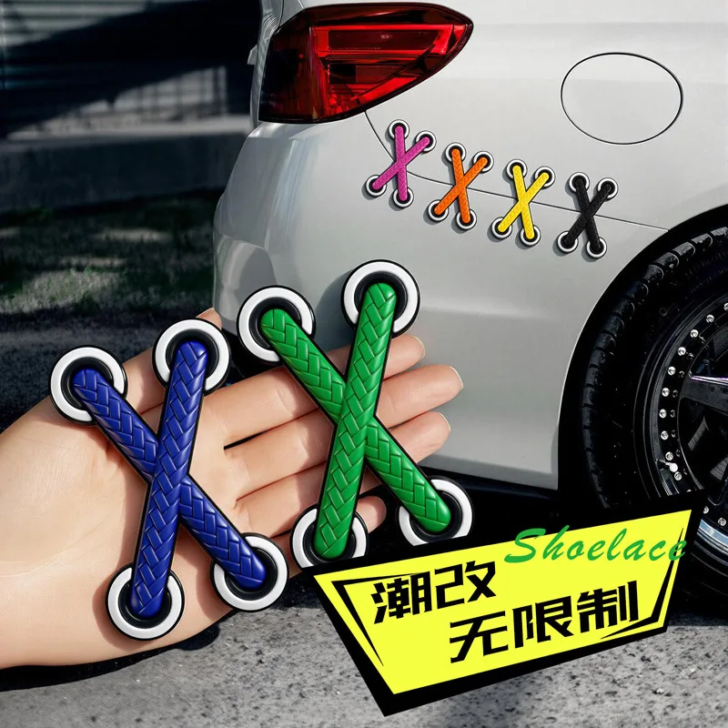 

1pc Motorcycle Decals Decorative Sticker Vinyl Sticker Funny Cross Shoelaces Funny Shoelace Stickers Car Decals