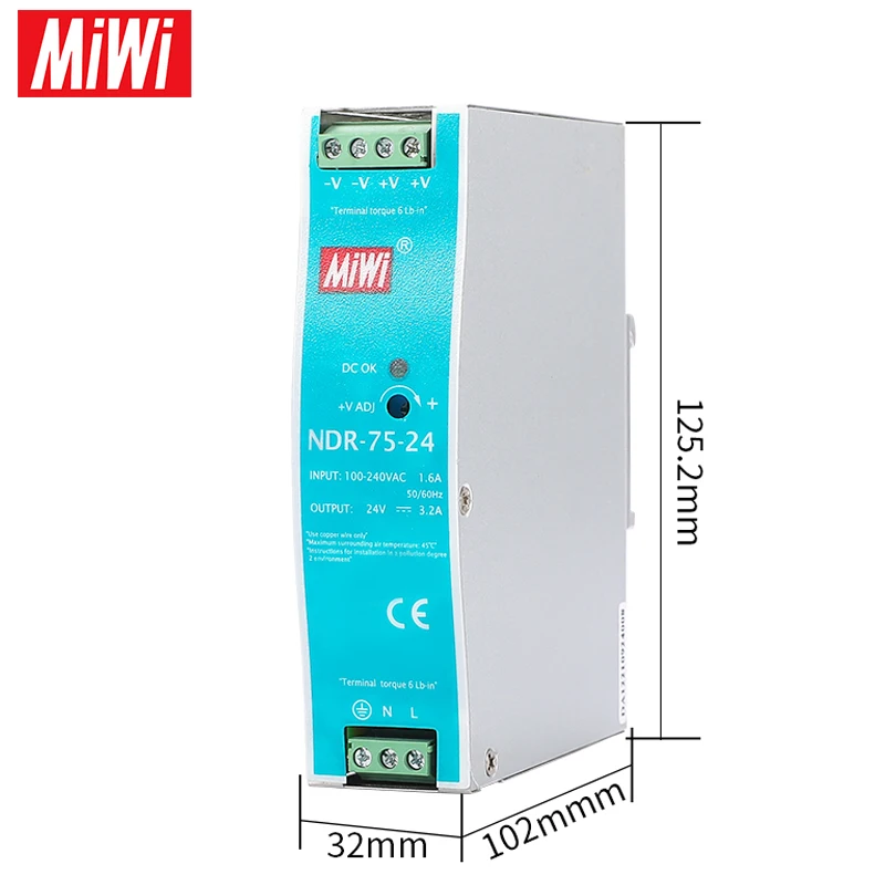 NDR-75W 120W 240W 480W 12V 24V 48V Single Output Industrial DIN Rail Switching Power Supply