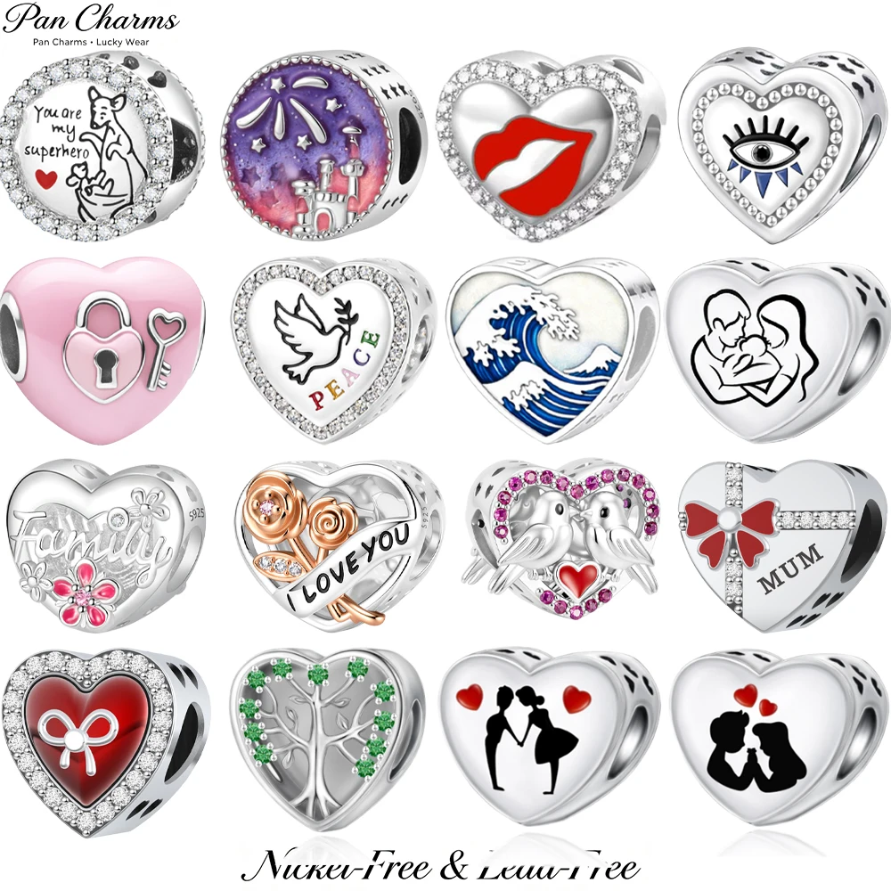 Pan Charms Herz-Familien-Friedenstaube Anhängerperlen passend für Original-Armbänder, Schmuck zum Selbermachen, Geschenk zum Muttertag/Erntedankfest/Geburtstag/Liebesgeschenk