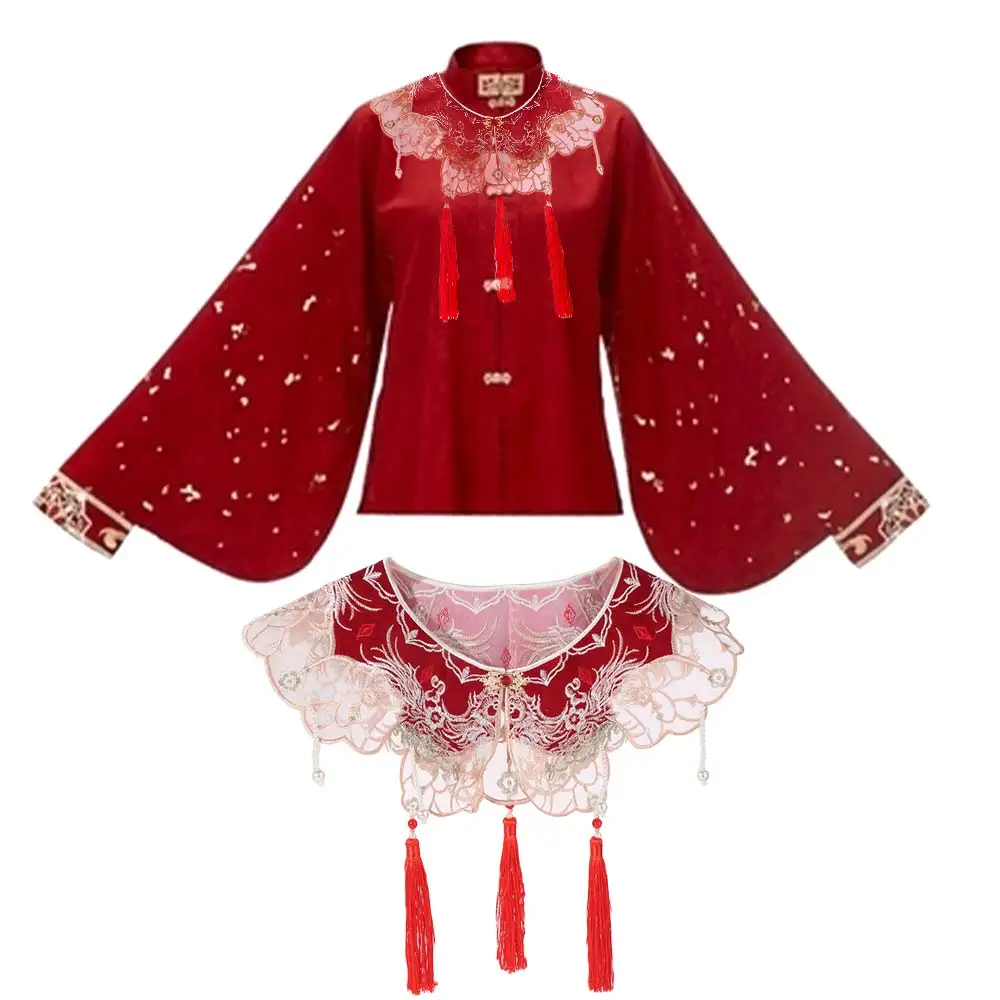 Chinese Style Hanfu Collar Detachable Pearls Hanfu Shoulder Collar Embroidered Tassels Cheongsam Shawl for Clothes Decoration