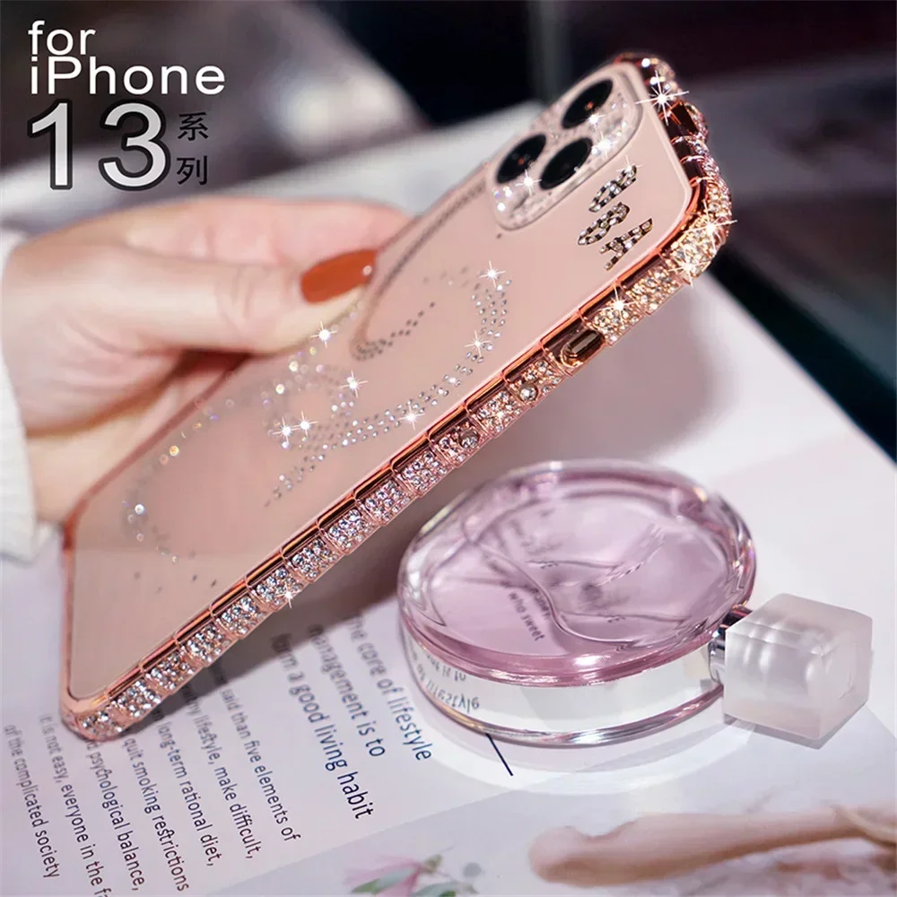 Glitter Rhinestone Diamond Cover Shockproof Metal Bumper Case For iPhone 11 12 13 14 15 Pro Max X Xs Xr Xs Max 14 15 Plus Case