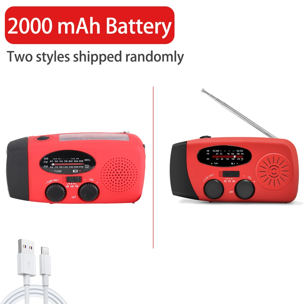 2000 mAh noodradio met LED-verlichting Radio USB-oplaadlicht op zonne-energie Buitenreizen Draagbare oplaadbare FM/AM-radio
