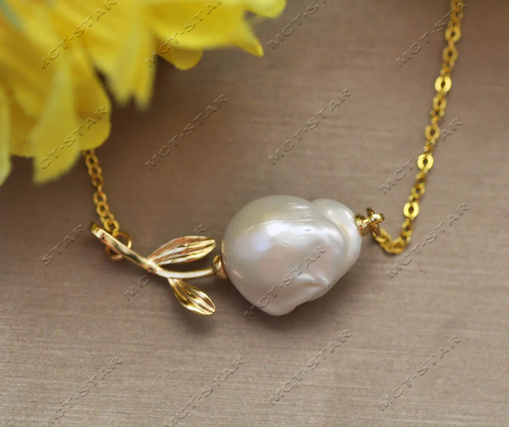 

MCT·STAR Z13201 White Baroque Keshi Pearl Originality A ROSE Pendant Gold-plating Chain Custom jewelry