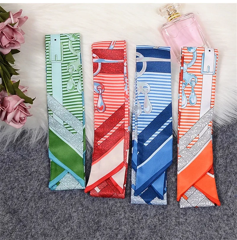 Luxury Brand 2024 New Design Skinny Silk Scarf Luxury Brand Scarf Women Bag Hair Neck Scarf For Ladies Foulard Femme Headband