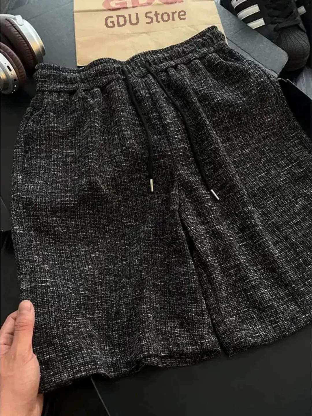 

American Retro Dyed Knitted Men's Shorts Summer Thin Breathable Cool Feeling Sports Pants Loose Fit Elastic Waist Five-Quarte...