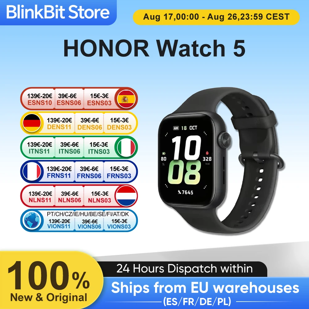 Image of Honor Watch 5 1,85-Zoll Größeres AMOLED-Display 60Hz 5ATM IP68 BT5.2 15 Tage Lange Akkulaufzeit Gesundheitsscan Präzise GPS-Verfolgung Alltag