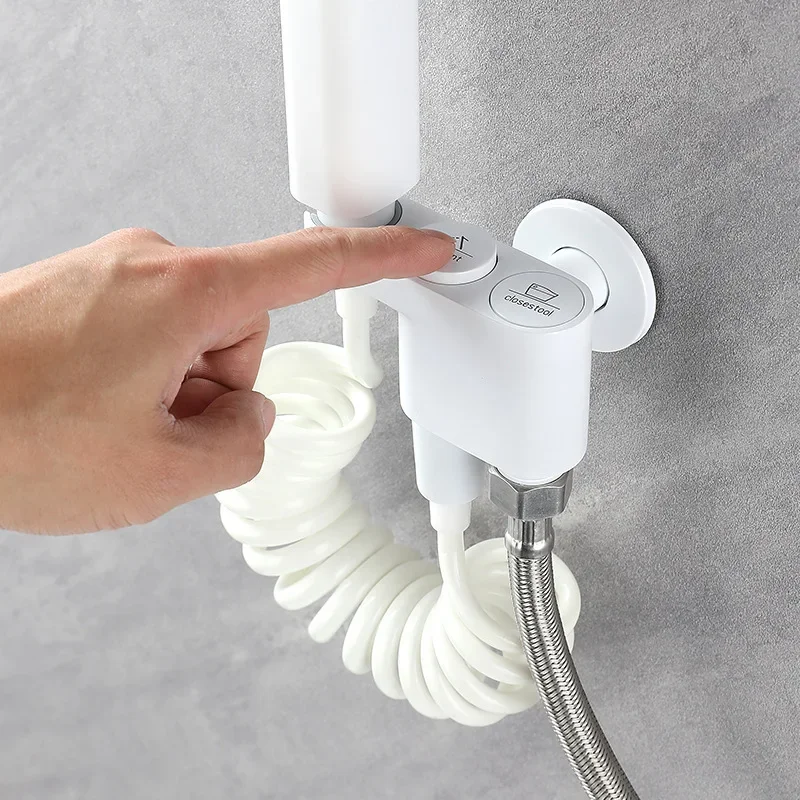 Simple White Dual Mode Toilet Spray Gun Set Toilet Cleaning Pressurized Nozzle Women's Washer Toilet Companion Accessories