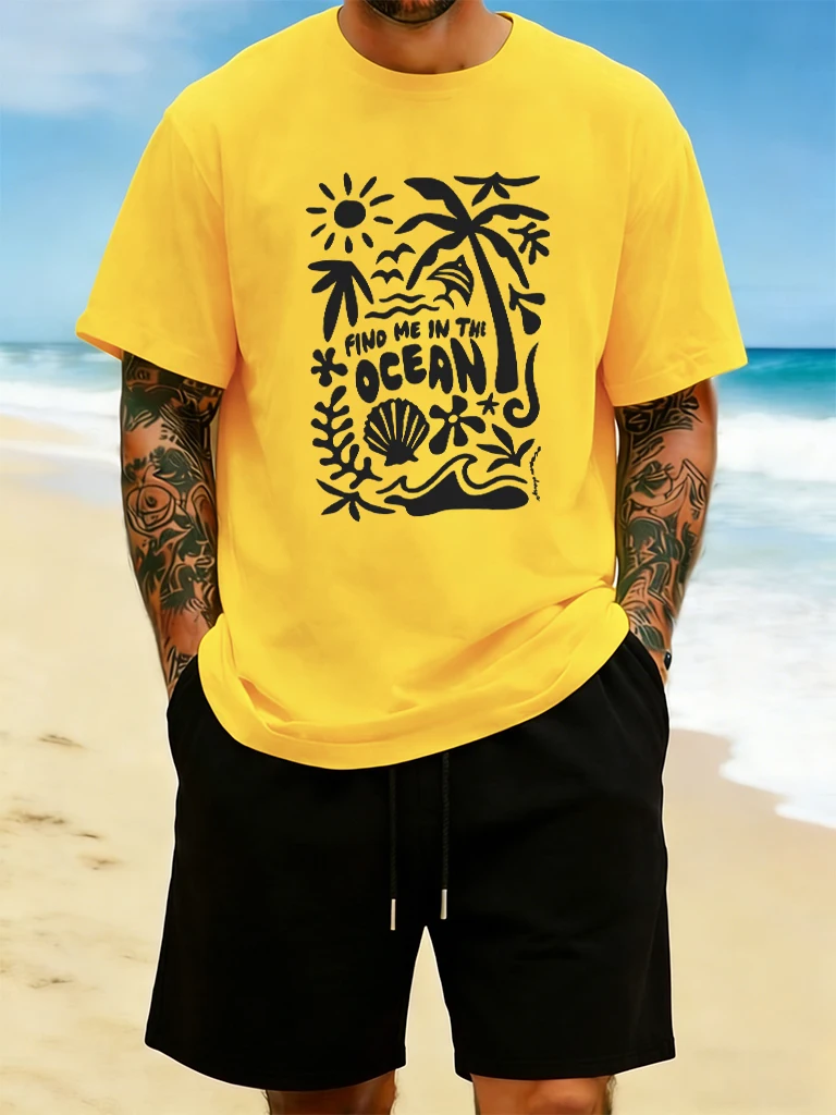 Find Me In The Ocean Print 18 Color T-Shirt Hip Hop All-Match Herren-T-Shirts Bequeme Baumwollkleidung O-Ausschnitt Lose Unisex Streetwear