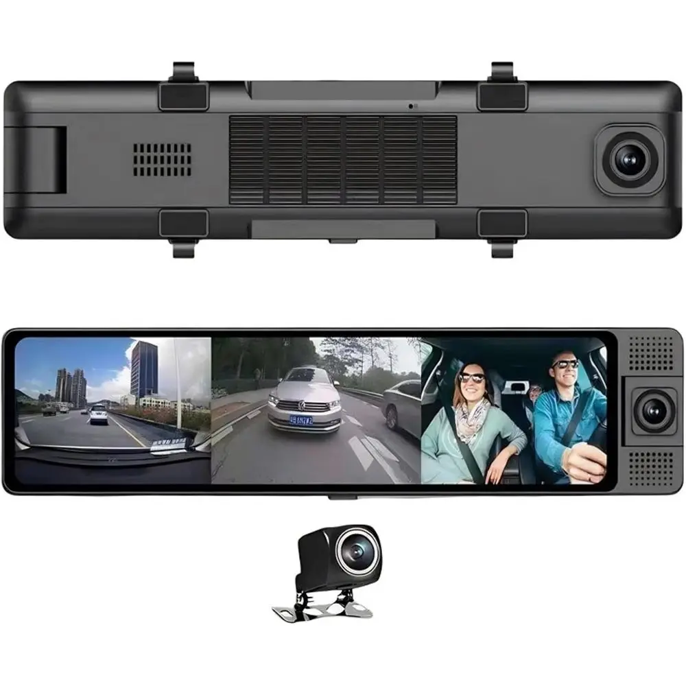 Triple Mirror Cam, 2K ront Inside and Rear 3 Channel Rear View Mirror Backup Camera, Camera, Built in , G Sensor, Motion Detecti