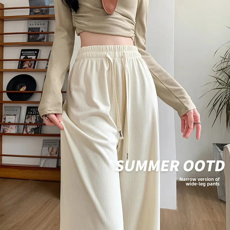 ارتفاع الخصر بنطال ذو قصة أرجل واسعة المرأة سليم صالح مستقيم قطع ربيع الخريف بناطيل كاجوال فضفاض ثنى طفيف تمتد الكاكي