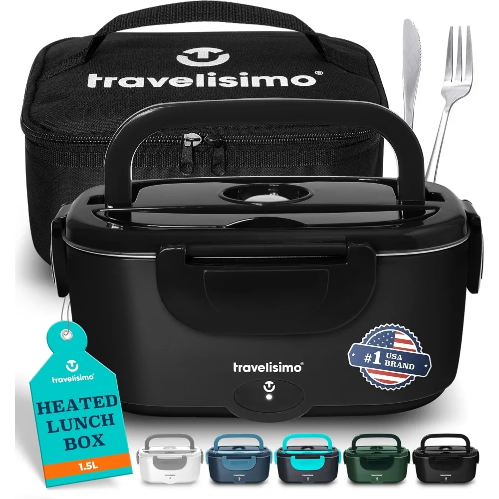 

80W Portable Electric Lunch Box for Adults, 1.5L Stainless Steel Food Warmer for Travel & Work with 12/24/110V