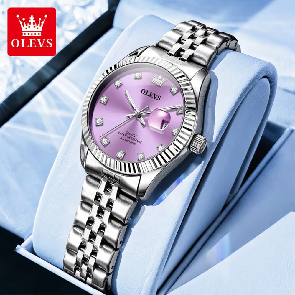 

OLEVS Brand Elegant Fashion Luxury Design Women's Quartz Watch Original Stainless Steel Waterproof Calendar Watches for Women