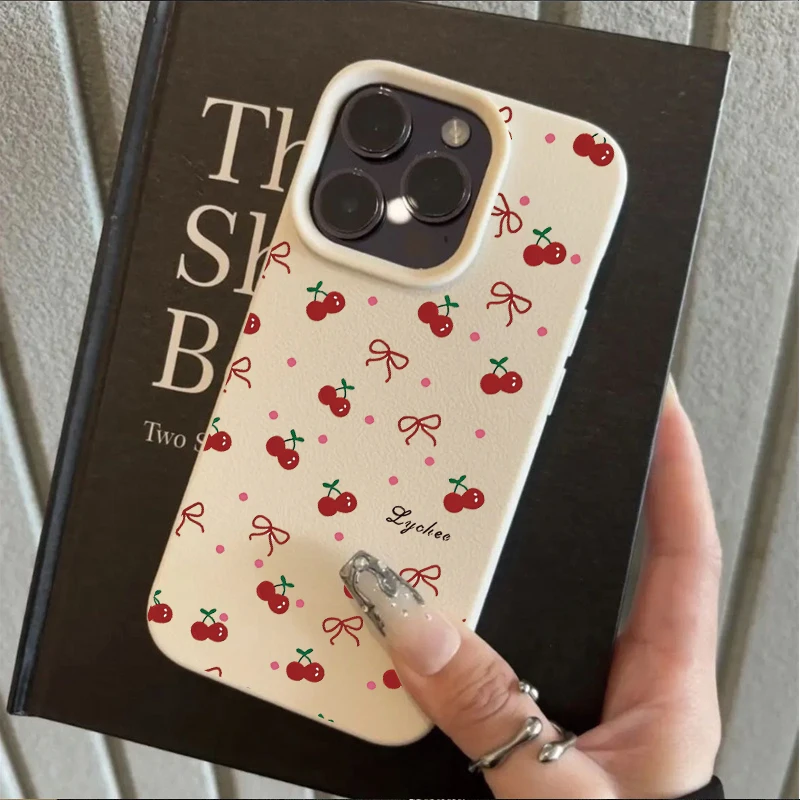 Чехол для OPPO Reno 13 14 12 11 10 Pro 13F 12F 11F 5G 7 4G 5 6 Lite 8T 7Z 8Z 8 Artistic Bow Cherry Leather Feeling Cover