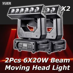2Pcs/lot 6X20W Beam LED With Strobe Moving Head Light Dj Disco Controller LED Lamp RGBW 4in1 XYZ Moving Head Infinite rotation