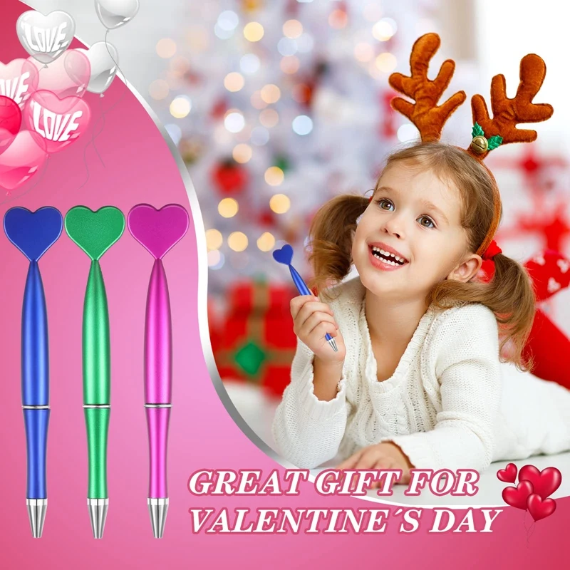 48 Pcs Valentine's Day Heart Ballpoint Pens Spin Heart Office Pens Black Gel Ink Rollerball Kids Pens Party Favor Pens