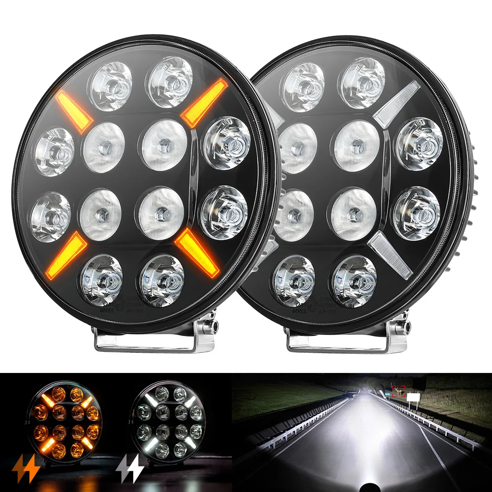 

Hot selling:Super Bright Glare Automotive 4X4 Amber DRL Strobe Aux 9 Inch Led Driving Light for Heavy Duty Semi Trucks SUV