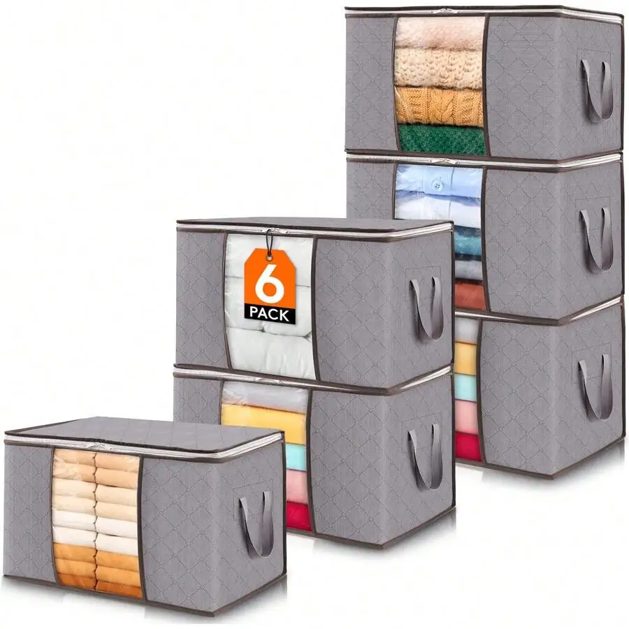 

Набор из 6 складных контейнеров для хранения одежды и организации пространства, коробки для хранения с крышками, контейнеры для одеял с прозрачным окном, для хранения в шкафу