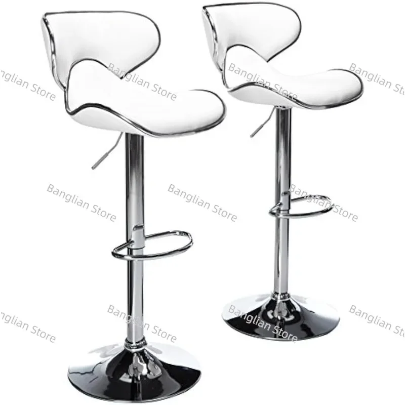 Cushioned Leatherette Furniture, Upholstery Airlift, Adjustable Swivel Barstool, Chrome Base, Set of 2, White