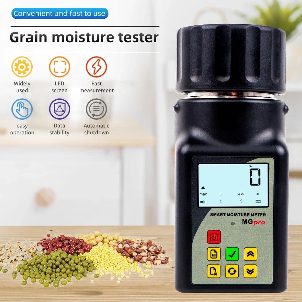 Smart Grain Moisture Meter, Measures 25 Grain Types, Backlit Display with Voice Prompts, Portable & Precise Grain Analyzer