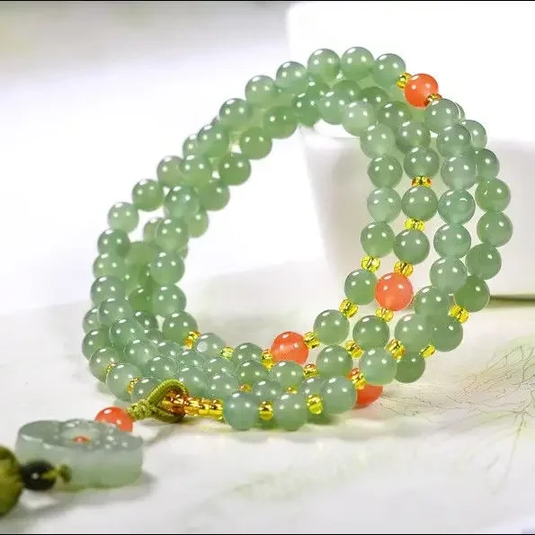 

UMQ Natural Elaeagnus angustifolia Green Without Cracks and Black Spots 108 Hotan Jade Necklace Bracelet