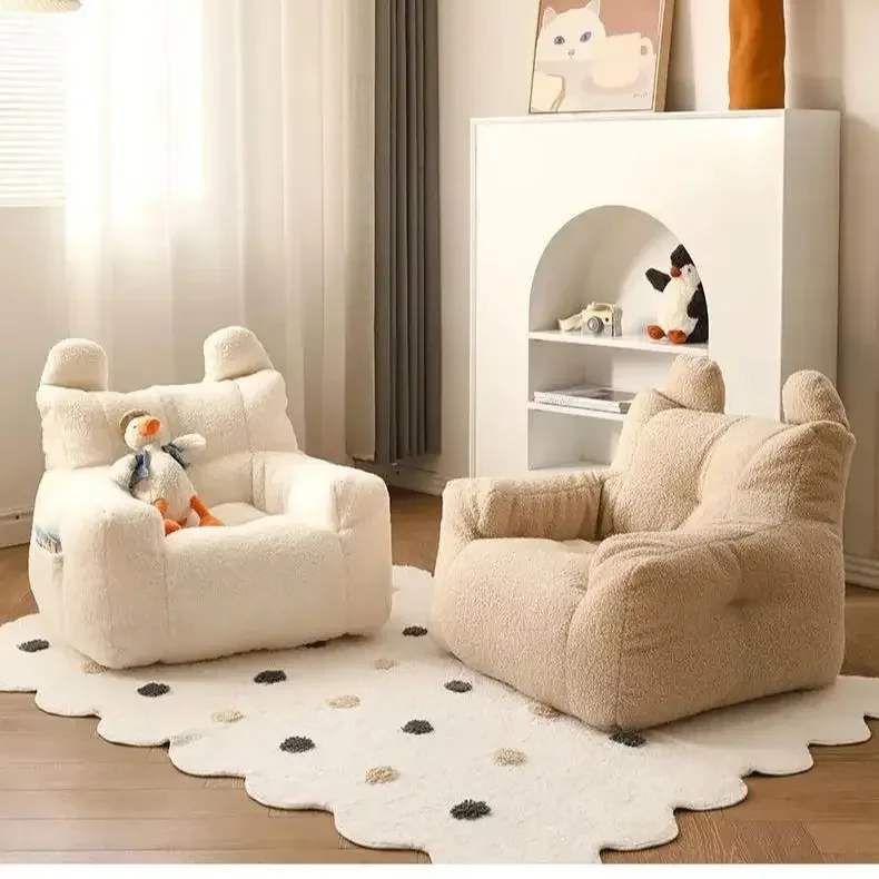 Kindersofa, Baby-Lesesofa, faules Sofa, Baumwolle und Leinen, Lammwollstoff, niedlicher kleiner Sofastuhl, abnehmbar und waschbar