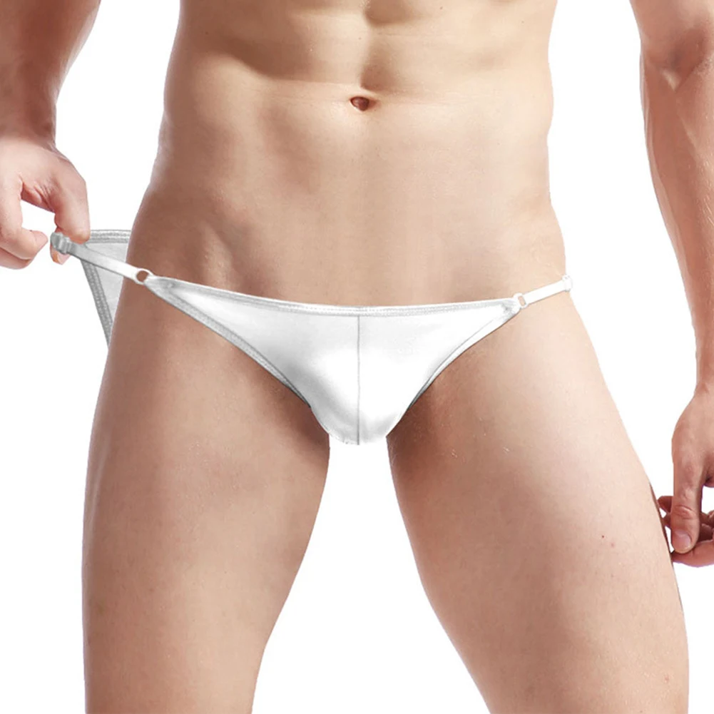 Sexy Men Ice Silk Briefs Slim Side Hight Cut Underwear Hip Lift Thin Elasticity Thong Sheer Breathable Bikini Underpants