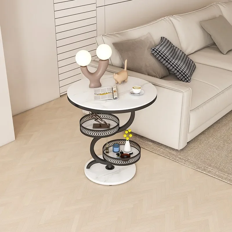 Simple Modern Sofa Side Table Light Luxury Corner Table Living Room Creative Design Removable Storage Small Round Table