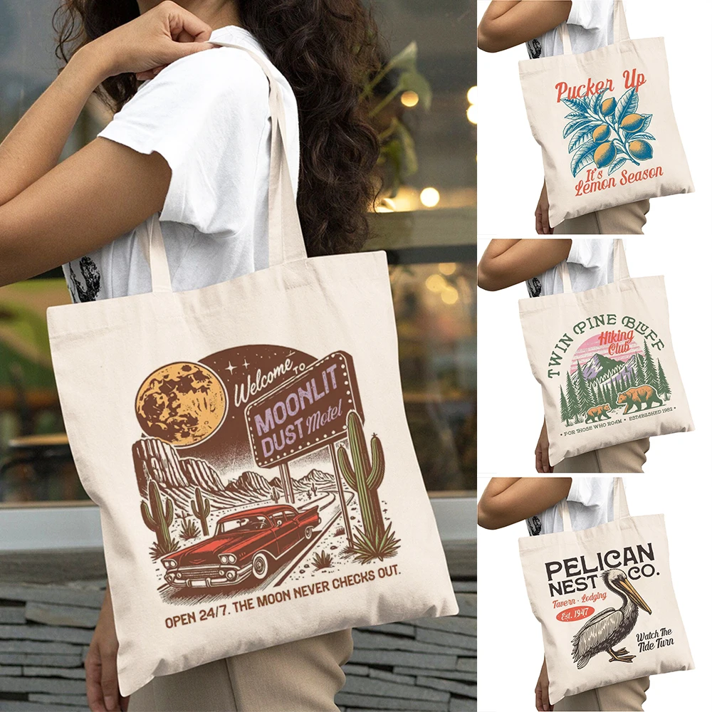 

Vintage Beach Art Lady Daily Use Fashion Shoulder Handbag Double Print Dolphin Themed Women Shopping Large Capacity 40x45cm