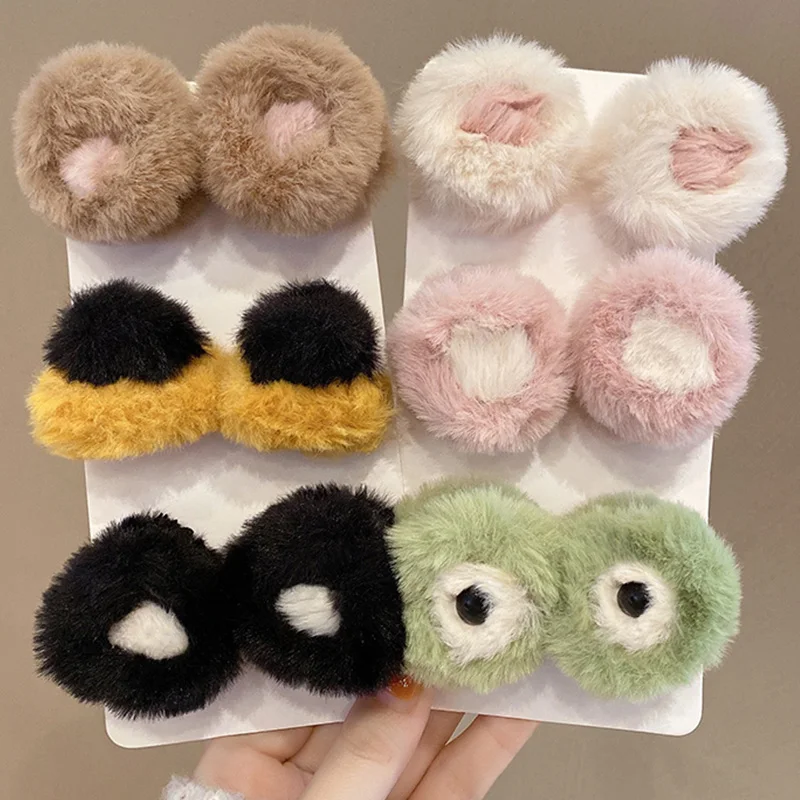 1Pairs Lovely Cat Ear Hair Clips Cute Cat Ear Hairpin Plush Pair Clips Soft Plush Cat Hairclaw Hair Claw Pin Clip Accessories