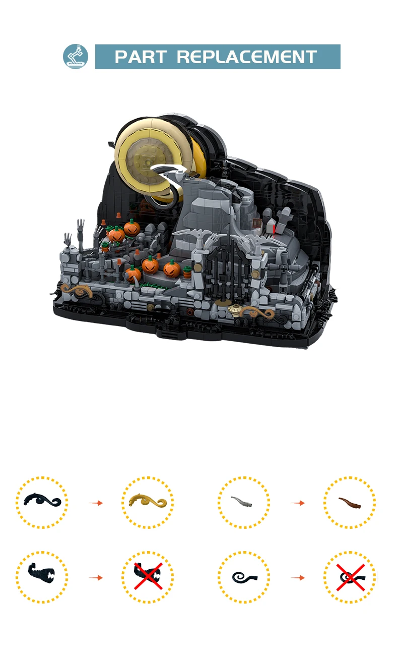 MOC koszmar boże narodzenie miasto Spiral Hill Halloween dynia klocki do budowy zestaw Jack upiorny Artboard Model zestaw do zabawy DIY zabawka dla