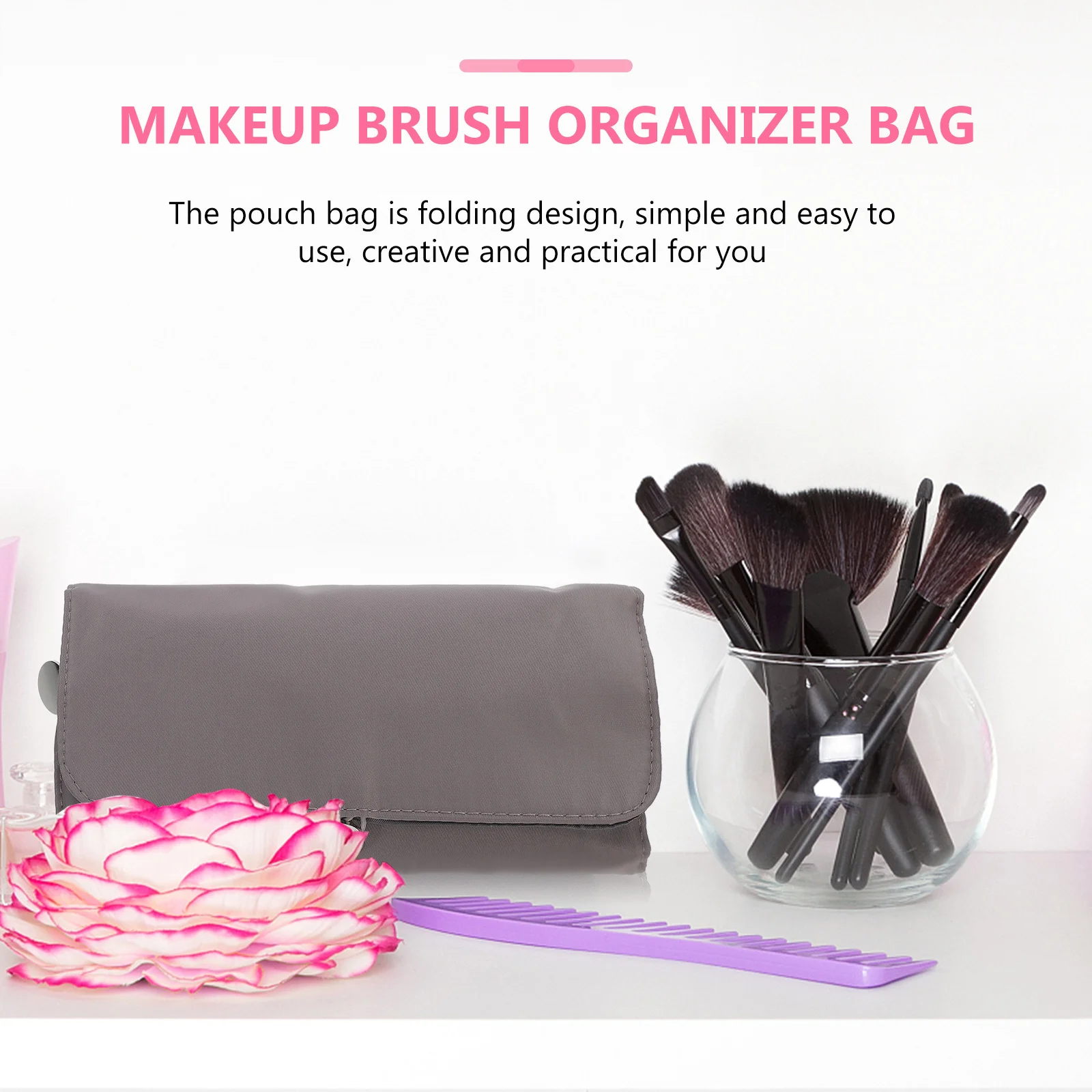 

Portable Storage Bag for Makeup Brushes Sturdy Cloth Material Easy Carry Foldable Design Ideal for Travel Daily Use