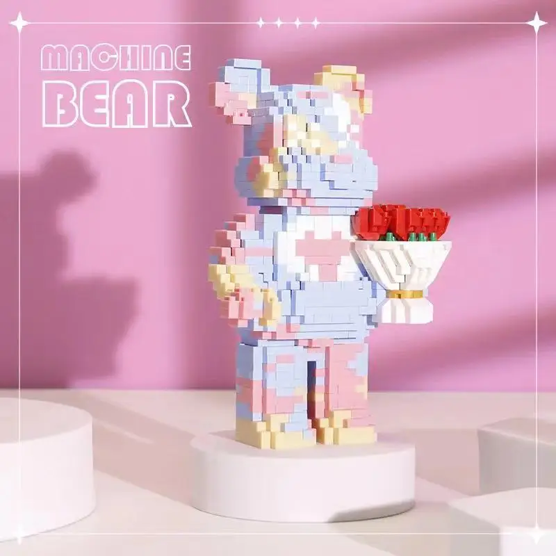 1090PCS cartoon mini Love Violence Bear pink model building blocks micro diamond bricks children's toy birthday gift set