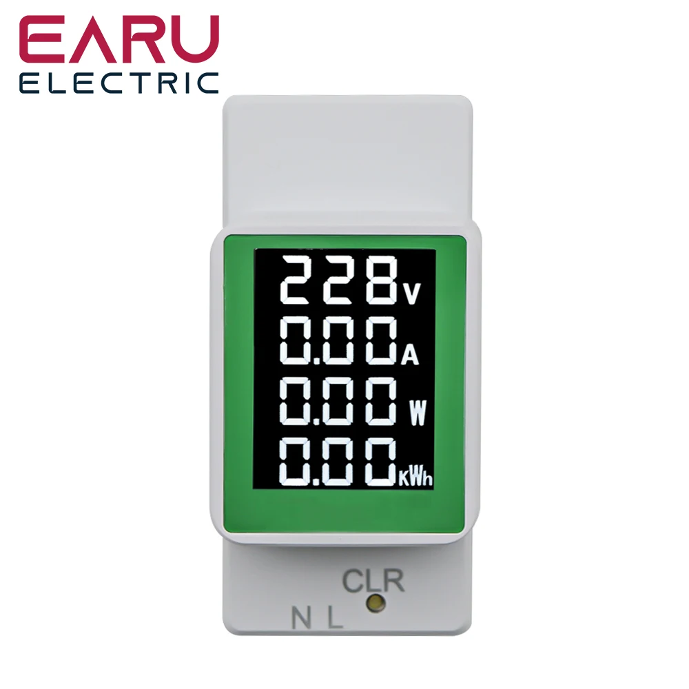 Din Rail Wattmeter Voltmeter Ammeter Power Meter AC50-300V Volt Amp Power Factor Time Energy Voltage Current Monitor