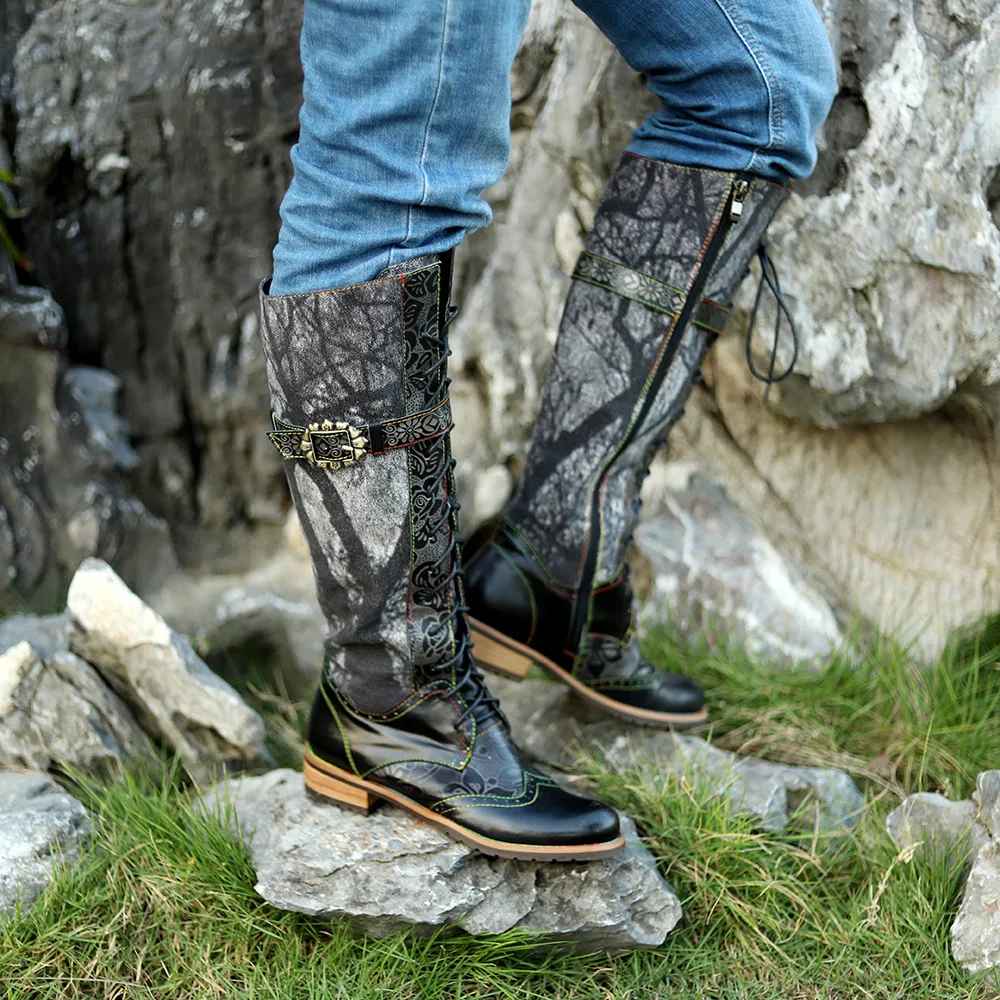 4 سنتيمتر الدنيم طباعة القماش الجلود الاصطناعية منصة كبيرة الحجم الخريف الربيع كاوبوي النساء الكاحل الشقق الأحذية العرقية البريدي الأحذية #3