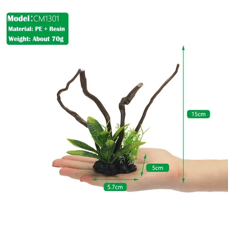 New Fake Water Plants Ornaments Fish Tank Decoration Accessories Simulation Driftwood Tree Root Landscaping 1 Pcs