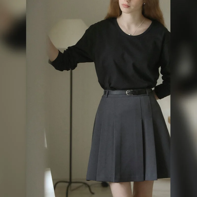 الكلاسيكية الأساسية المرأة طويلة الأكمام تي شيرت 2025 خريف جديد 100% القطن مكتب السيدات الجولة الرقبة بلون القمم الملابس النسائية