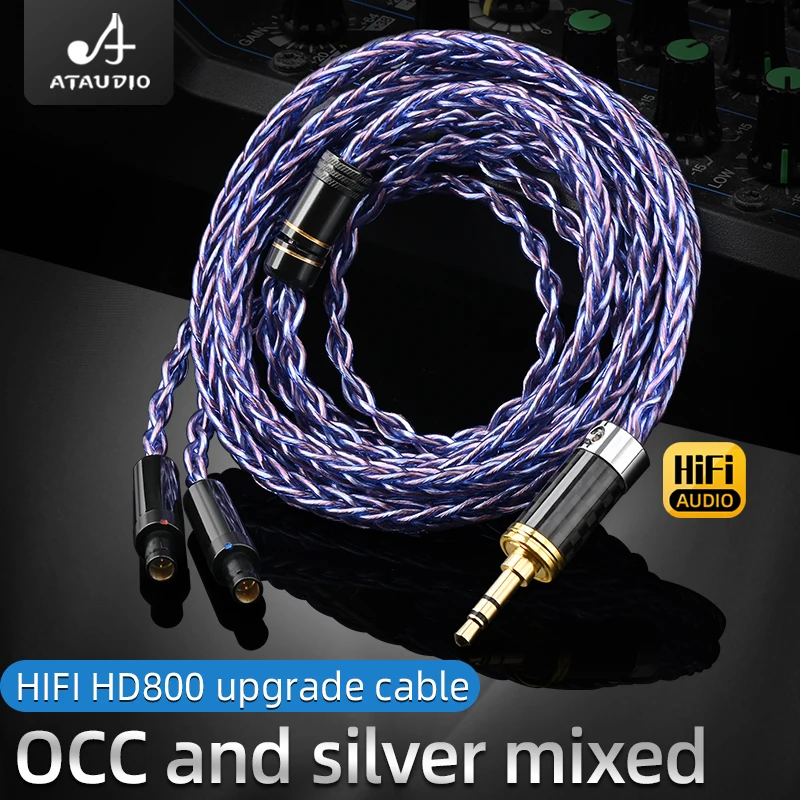 ATAUDIO HiFi Headphone Cable High Quality OCC Silver Mixed Core HD800 Upgrade  Earphone Cable For HD800 Amplifiers Players
