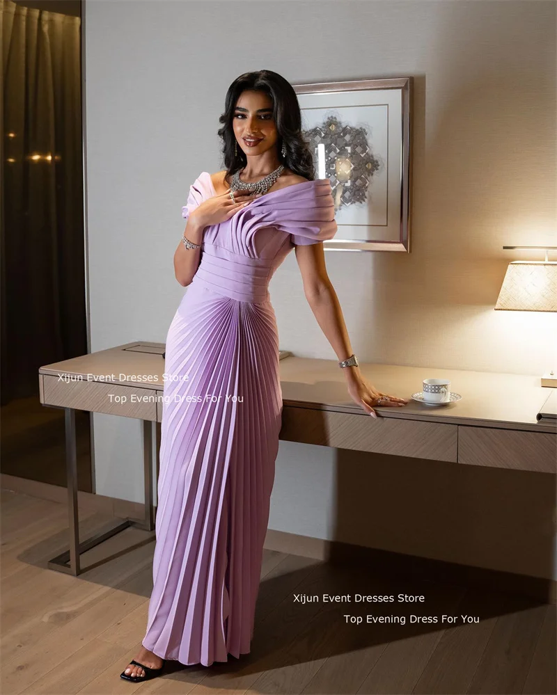 Xijun Lilac Mermaid Evening Dresses Saudi Arabric Formal Prom Dresses Pleats Floor Length Prom Gowns 2023 For Women Party Dress