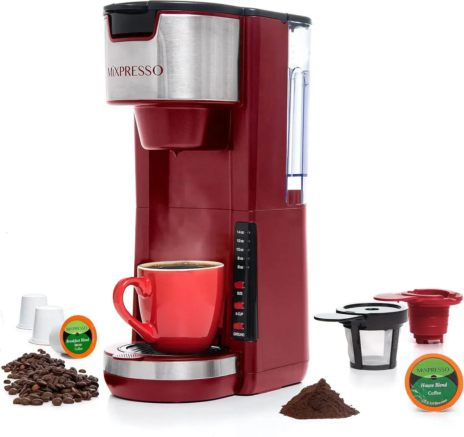 Mixpresso Single Serve Coffee Brewer K-Cup Pods Compatible & Ground Coffee 30oz Compact Coffee Maker Single Serve 5 Brew