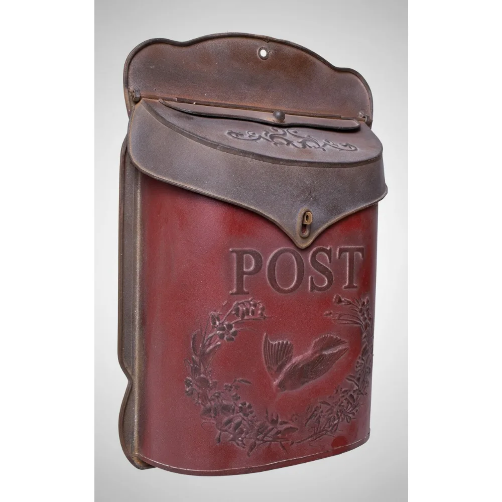 

Vintage Shabby Chic Metal Wall Mailbox with Embossed POST Design, Rust Finish, Lock Hasp for Outdoor & Indoor Decor